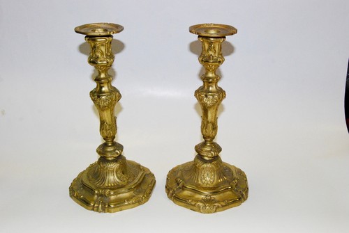 Paire bougeoirs bronze - bougeoirs, en
