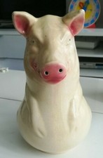 ANCIEN PICHET BARBOTINE JUG COCHON ROSE SARREGUEMINES FAÏENCE