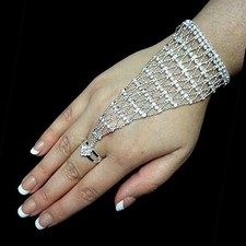Bollywood Danse Orientale Bracelet Bijou pour Main Anneau D'Esclave Strass De