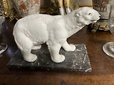 Sculpture Ours blanc en Céramique sur Socle en Marbre