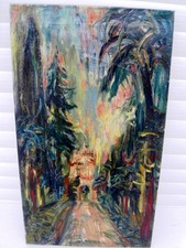 SOURDILLON Berthe (1895-1976) "PALMIERS MÉDITERRANÉENS"BELLE HUILE S/ TOILE-1950