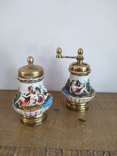 Salière Et Poivrier En Porcelaine et Laiton Made In Italy Capodimonte Chérubin 