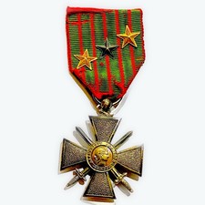 Médaille Luxe Croix Guerre Double Poinçon 1914-1918 Vermeil