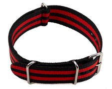 Bracelet montre NATO Nylon résistant rayé rouge et noir 18mm 20mm 22mm 24mm NEUF