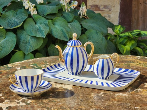 Service porcelaine bleu - bleu, blanc