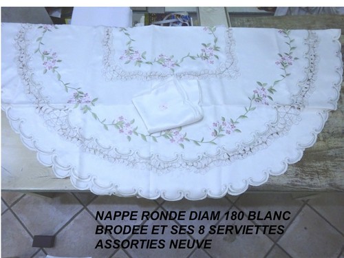 Nappe ronde blanche - blanche, brode