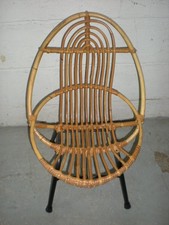 Chaise fauteuil enfant en rotin pied metal vintage années 70 80 déco scandinave