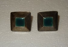 PAIRE DE BOUCLES D'OREILLE DE MARQUE TARATATA COULEURS ARGENT VIEILLI ET VERT