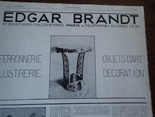 EDGAR BRANDT ferronnerie d'art déco 36 publicité papier ILLUSTRATION 1929