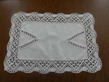 LINGE ANCIEN Napperon FAIT MAIN Rectangulaire Blanc COTON DENTELLE 37cm X 25cm