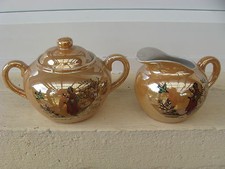 SUCRIER CREMIER Porcelaine JAPONAISE GEISCHAS FOND NACRE