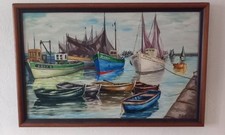 Tableau Huile sur toile Marine signé Barube port Breton