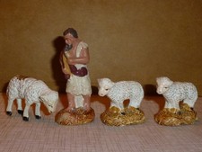 4 santons Devineau - Berger à la cornemuse + 3 moutons