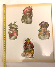 4 Anciens et grands découpis chromos thème jeune fille fleurs Art Nouveau