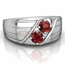 Naturel Gemme Grenat Avec 925 Argent Sterling Bague pour Homme