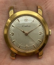 MONTRE MECANIQUE HOMME PLAQUE OR MARQUE ESKA A REVISER OU PIECES @ 33,9 MM WATCH