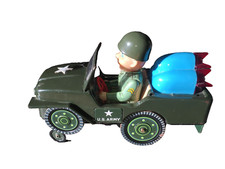 Jouet Vintage Space Jeep U.S. Army Masudaya tin toy battery