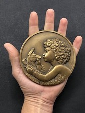 Superbe ancienne GRANDE MEDAILLE BRONZE FAUNE A L’ANTILOPE signée Fr. Thénot