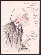 Leon Bourgeois Français Avocat Caricature Drawing Autograph Ferdinand Bac Las