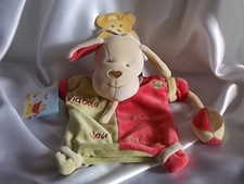 Doudou chien rouge, vert "Diabolo adore jouer, marionnette,  Baby Nat, (Babynat)