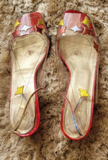 CHAUSSURE FEMME TALON BOUT OUVERT P 37 ROUGE FLEURS CUIR