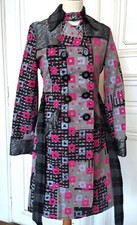 CUSTO BARCELONA MANTEAU COAT POP QUADRILLE TRIMATIERE CEINTURé    TS