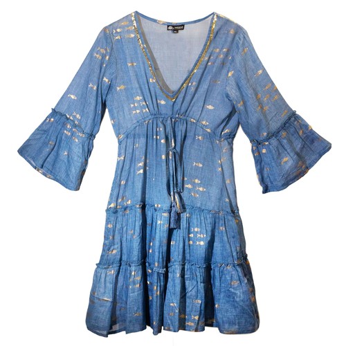 Sea blue gold fish print - sea,