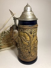 Grande chope à bière 1L avec couvercle - West Germany - Représentation chasse