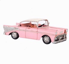 Reproduction Réplique Cadillac voiture rose ancienne vintage rétro métal 28 cm