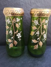 Paire vases début 20e Verreries de Pantin Legras ? décor de fleurs doré et émail
