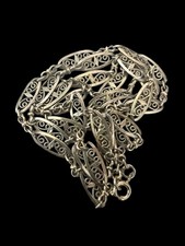 Long collier sautoir Maille Olive Argent /VermeilPoinçonné Ancien Vintage 1900