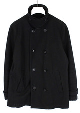 Manteau Homme HENRI LLOYD Grand Double Boutonnage Mélange De Laine Noir