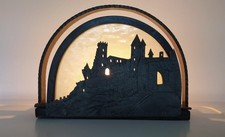 Rare LAMPE 24cm - art-déco 1920 fer forgé et Plaque cité de CARCASSONNE signée