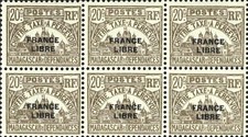 Madagascar 1942 n°TA21 Palais royal France libre 20c Bloc horizontal de 6 (*)