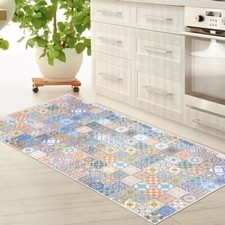 Tapis de cuisine multicolore lavable avec dos en gel et motif de carreaux orient