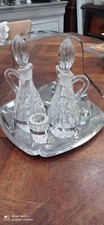 Ancien serviteur de table verre et inox, 6 accessoires 