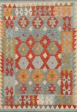 Tapis Kilim Géométrique Réversible Tissé À Plat Tribal Sud-Ouest 5'X6'