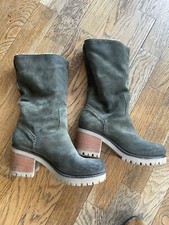 Bottes Italiennes Daim Vert Fonce Kaki Talon Droit 6cm Fourrées TBE Confort 39