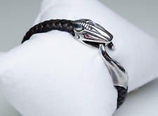 925 Argent, Cuir - Bracelet Vintage En Serpent - Rubis