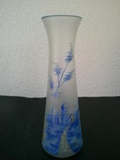 VASE ART DECO DECOR PEINT ET EMAILLE BLEU STYLE LEGRAS