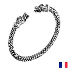 ☆ BRACELET VIKING Série Ragnar Lagertha couleur argent double tête avec dragon ☆