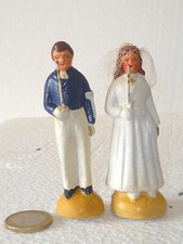 COUPLE DE COMMUNIANTS 1950/60 EN PLATRE ET FARINE POUR PIÈCE MONTÉE 