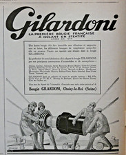 PUBLICITÉ DE PRESSE 1927 BOUGIES GILARDONI A ISOLANT EN STÉATITE FRANÇAISE