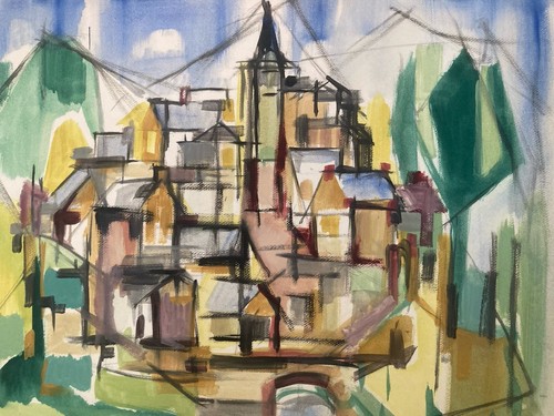 Peinture 1950 gouache cubiste - 1950,