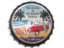 plaque déco mural VOLKSWAGEN COMBI T1 forme capsule diamètre 42cm / prof 4,5cm