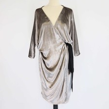 Diane Von Furstenberg Grey Velvet Grano Wrap Dress