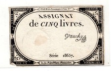 FRANCE ASSIGNAT 5 LIVRES 1793 2 de la REPUBLIQUE DOMAINES NATIONAUX REVOLUTION