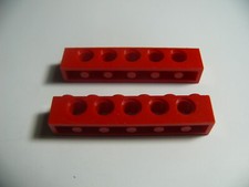Lego 2 red Technic Brick 1 x 6
