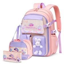 Sac d'école Fille Primaire 3 Pièces Cartable Filles avec Sac repas et Trousse...