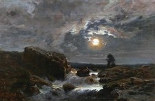 Tableau encadré paysage nocturne clair lune peintre Bordeaux Jean Amédée BAUDIT